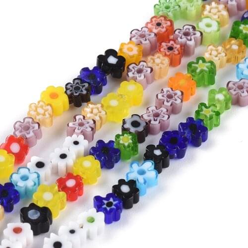 1 Strand Handmade Millefiori Glass Flower Bead Strands Crafts For DIY Jewelry Necklace Bracelet Making 3.7~5.6x2.6mm 15.75