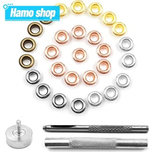 100pcs 6mm Hole Metal Eyelets Grommets with Washer Set Tool Punch Diy Leathercraft Accessories Shoes Belt Cap Bag Tags Clothes