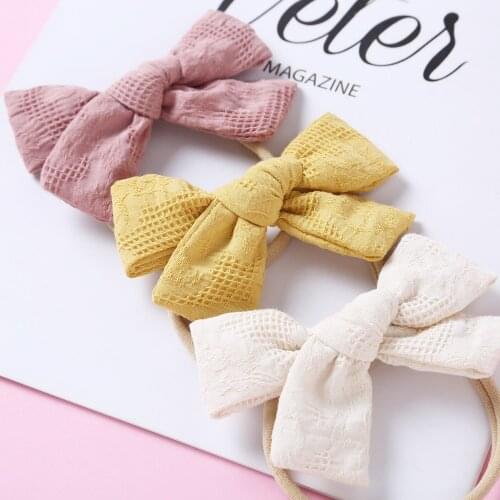 30pc/lot 2021 New Baby Bow Headband,Baby Solid Cotton Bow Nylon Headband Infant Baby Nylon Elastic Headbands Kid Girls Headwear