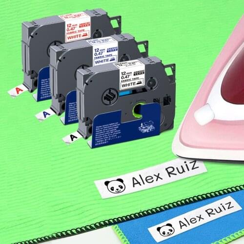 Absonic 12mm FA3 Fabric Tapes Compatible for Brother FA3 Blue on White Fabric on Cloth Label for Brother PT-H110 PT-D210 Maker