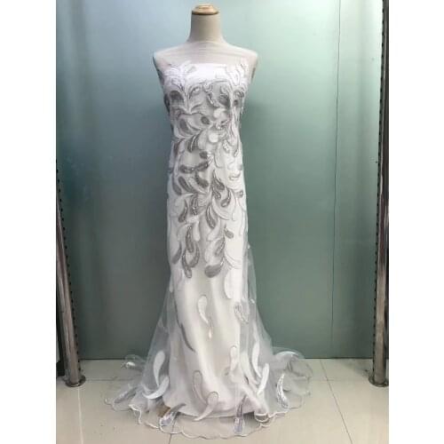 African French Lace With Sequins,Big French Lace,African Lace Fabric,embroidery Lace,5y/ LOT JL19751 WHITE