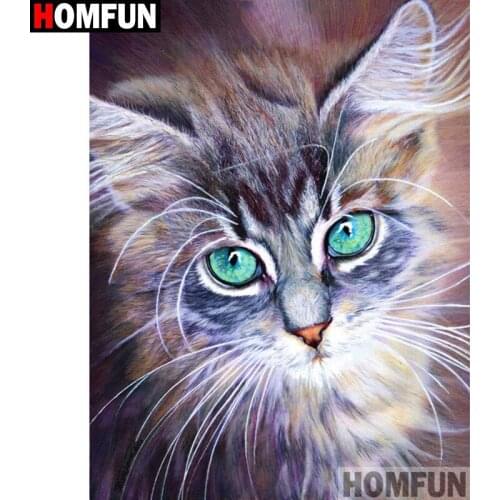 HOMFUN Full Square/Round Drill 5D DIY Diamond Painting "Animal cat" 3D Diamond Embroidery Cross Stitch Home Decor A19378
