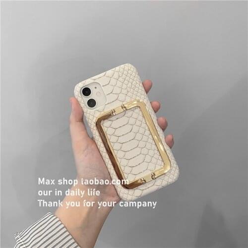 3D Luxury Animal snakeskin metal wrist stand leather hard phone case for iphone 11 Pro X XR XS Max 6S 7 8 plus SE 12 MiNi Cover