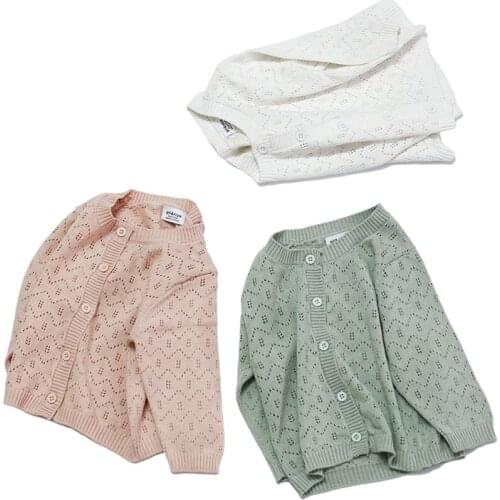 2021 Spring Baby Girl Hollow Knitted Sweater Cardigans Summer Toddler Newborn Long Sleeves Jackets Children Knitted Coat Tops