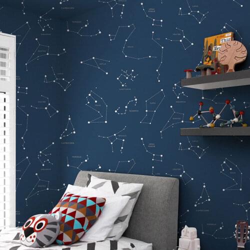 Home decor cartoon constellation children room wallpaper kindergarten boy girl bedroom non-woven starry sky ceiling blue