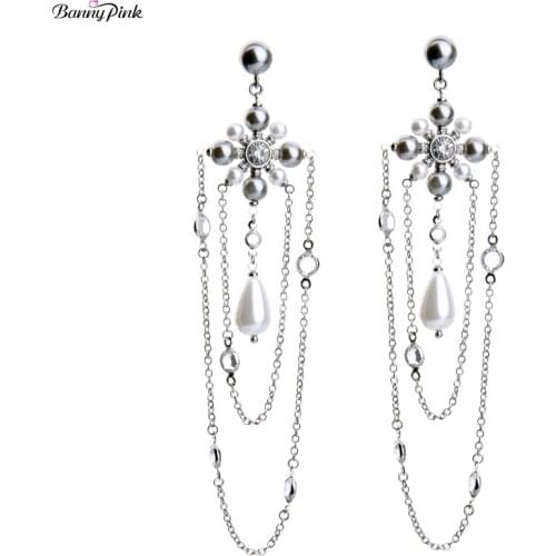 Elegant Metal Layer Chain Tassel Studs Earrings For Women Chunky Alloy Pendant Post Earrings Fashion Jewelry Pendientes Bijoux