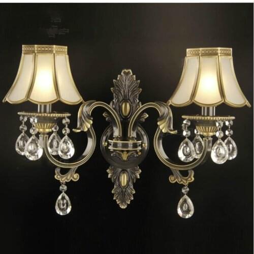 European 100% Copper Color Wall Lamp Single/Double Head Hallway Light Bedroom Bronze Glass Wall Sconce AC E14 LED Guaranteed