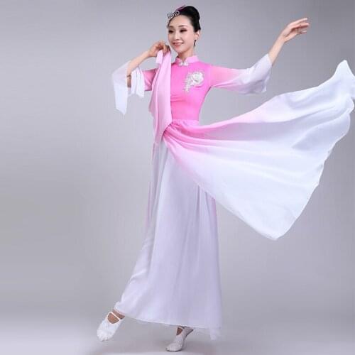 Chinese style Hanfu hmong classical dance costumes female elegant fairy fan dance Yangko dance performance costume