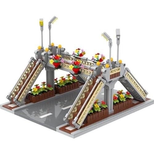 Moc Small Building Block Figure Pedestrian Overpass City Street Intersection Road Floor Traffic Accessory Children Toys
