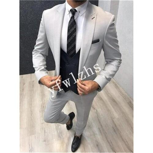 Handsome One Button Groomsmen Peak Lapel Groom Tuxedos Wedding Dress Men Suits Blazer Prom Dinner (Jacket+Pants+Tie+Vest) A186