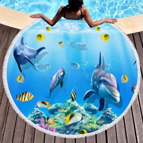 Marine Life Round Tassels Outdoor Summer Beach Towel Yoga Mat Carpet Shawl Bath Shower Towel For Adults High Quality Quick-Dry