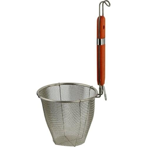 Wooden Handle Stainless Steel Kitchen Ware Dumplings Noodles Mesh Strainer 5.3" x 4.9"