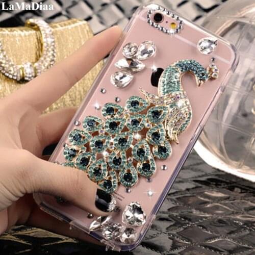 LaMaDiaa For iPhone X XS MAX XR SE 6 6S 7 8 Plus 11 12Pro MAX 3D Bling Luxury Crystal Rhinestone Peacock Diamond Soft Phone Case