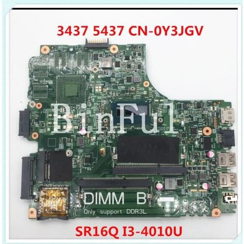 For Dell 3437 5437 12307-1 Laptop Motherboard With SR16Q I3-4010U CPU CN-0Y3JGV 0Y3JGV Y3JGV 100% Working well