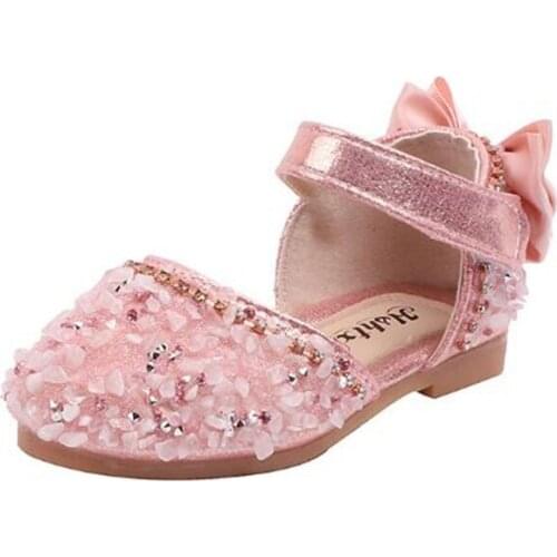Fashion Baby rhinestone sequin leather shoes sandals new girl Sequins bow Princess shoes Soft-soled non-slip sandals size 21-35