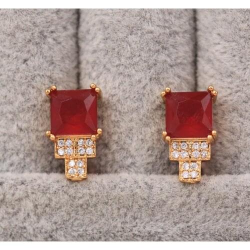 Trendy Gold Plated Copper Hoop Earrings Green Red Square Zirconia For Women Fashion Jewelry Accessories Wedding Anniversary Gift