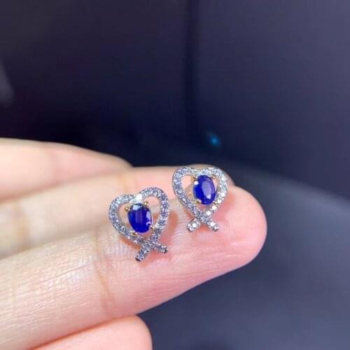 Delicate Romantic heart natural sapphire stone earrings 925 silver Natural gemstone earring women earrings jewelry for party