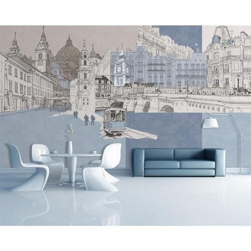 Beibehang Custom wallpaper 3d murals modern minimalist hand-painted urban architecture wall decorative painting wallpaper murals