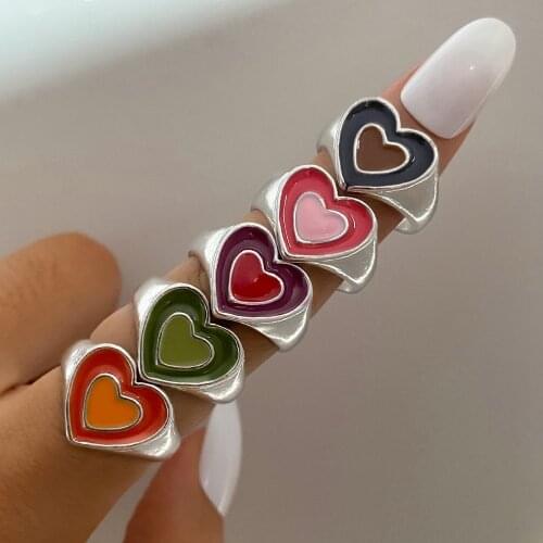 Wholesale Ins y2k Jewelry New Colorful Ring for Women Dripping Love Heart Rings Peach Heart Ring Exquisite Wild Trend Jewelry