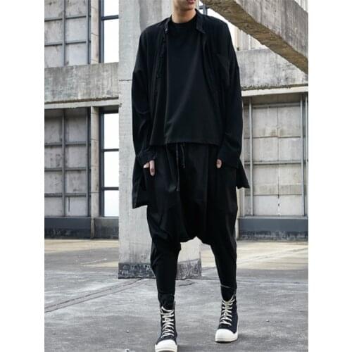 Original new harem pants mens loose hip-hop casual pants dark sling pants mens trousers barber shop work clothes