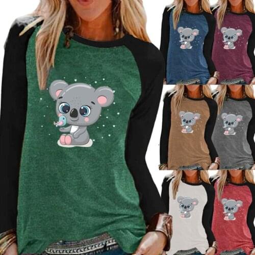 2021 Autumn Ladies Casual Long Sleeve Tops Cartoon Print Round Neck Loose T-shirt Pullover Sweatshirt Plus Size Womens T-shirt