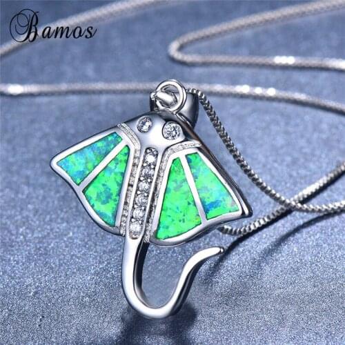 Bamos Green/Purple/White Fire Opal Fish Pendant Necklace Fashion Boho Statement Necklace For WomenSea Jewelry Curved Tail Choker
