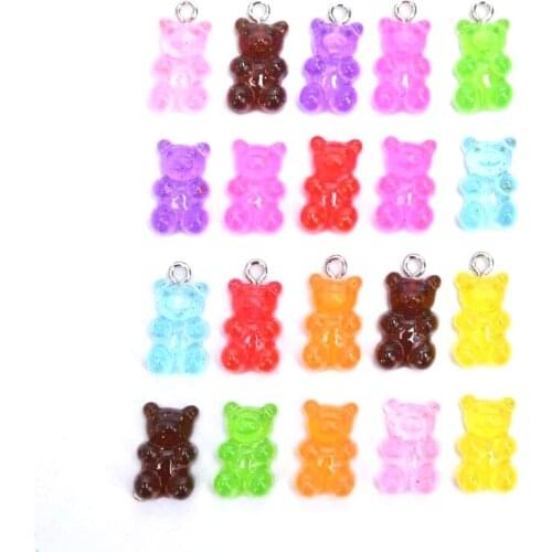 10Pcs/Set Cute Acrylic Candy Cartoon Bear Necklace DIY Handmade Colorful Resin Bear Fresh Necklace Jewelry