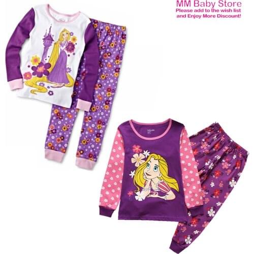 Spring Autumn Boys Girls Sets Long Sleeve Household Suit Cartoon Cotton Pajamas Set Princess Rapunzel Sleepwear
