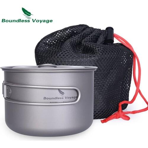 Boundless Voyage Outdoor Titanium Pot with Lid Folding Handle Camping Hiking Picnic Ultralight Bowl Plate Kettle Tableware 800ml