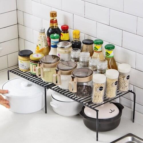 Iron Kitchen Storage Rack Closet Shelf Dish Drying Rack Expandable Seasoning Bottles Shelves Spice Rack Kitchen Organizer