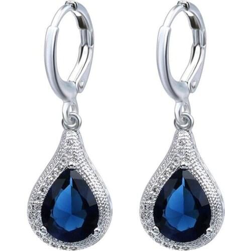 Luxury Cute Blue Rhinestone Woman Earrings 2020 Romantic Laides Girls Water Drop Dangle Earrings Hoop Earring 2020 New Year Gift