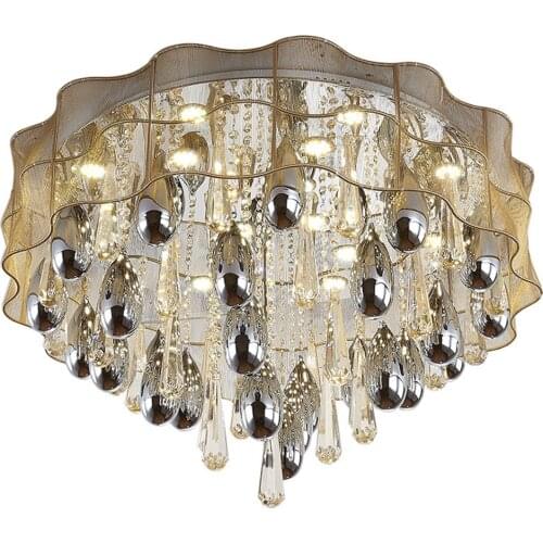 Luxury 20" Crystal Hanging Irregular Round Ceiling Light Free Shipping Living Room restaurant Silk Lampshade Ceiling Fixture