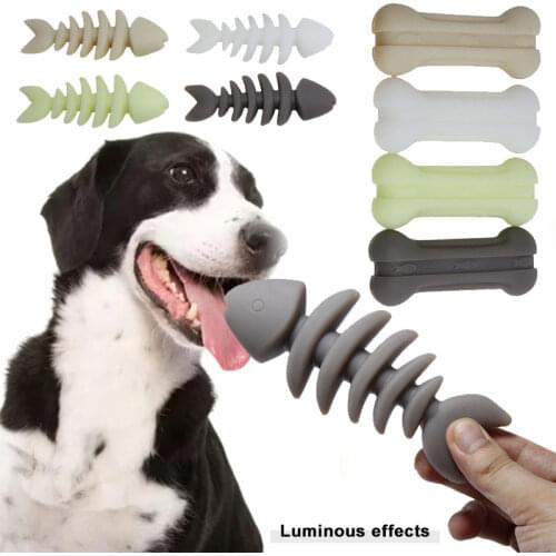 Luminous Dog Chew Toys for Small Medium Dogs Silicone Fish Bone Shape Pet Products Training Dog Supplies cute Puppy Accessories