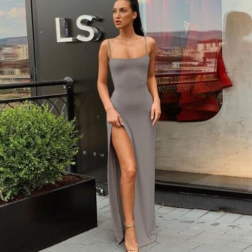 Backless Sleeveless Dresses Slim Fit Skinny Short Elegant Night Club Wear Women Sexy Slash Neck Sling Split Halter Dress