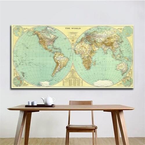 Vintage World Map 1935 Wall Sticker 120*60cm Physical World Map Painting Posters and Prints for School Office Home Supplies