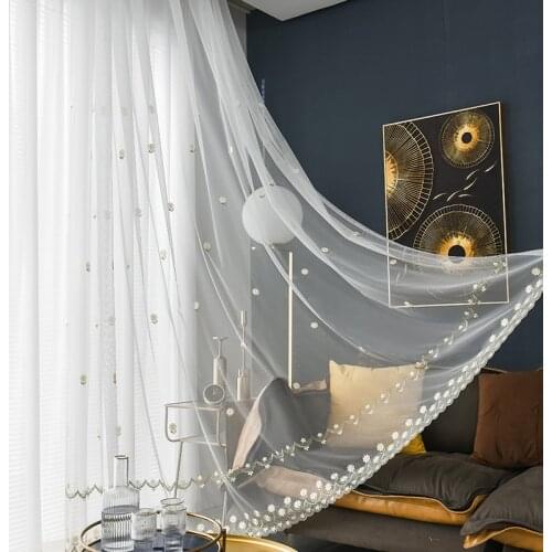 Embroidered Floral Tulle Curtains for Living Room Cute Delicate Countryside Rural Bay Window Screens Drapes Tende js244C
