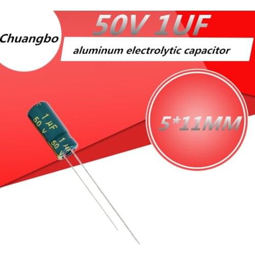 20pcs/lot Higt quality 50V 1UF 5*11MM low ESR/impedance high frequency aluminum electrolytic capacitor 50V 1UF 5*11MM