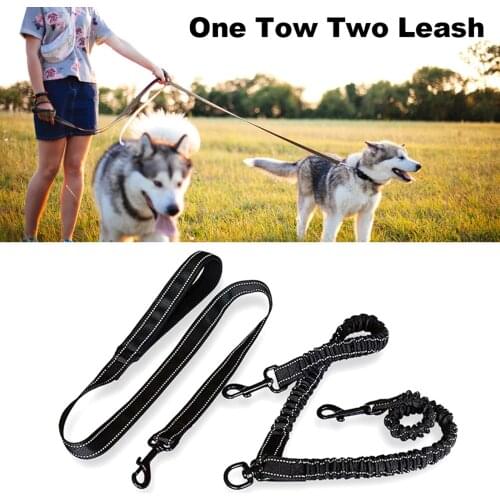 One Tow Two Leash 2 Dog Rope Elastic Cushion Dog Leash Dog Walking Belt Elastic Hands Leash Dog Belt Double Lead