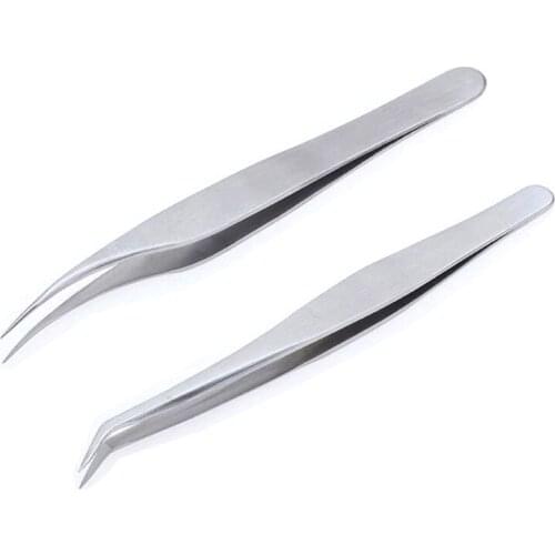 2pcs New Dolphine Style Tweezer Stainless Steel Curved + Straight 3D 9D Eyelash Extension Tweezers Eyebrow Makeup Tool