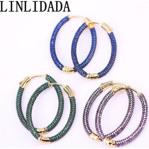 4Pair Oval shape full cubic zirconia cz hoop earring fashion Multicolor CZ hoop jewelry for women