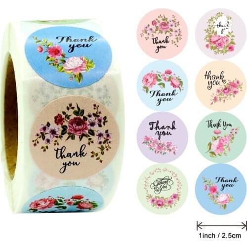 500pcs/roll Floral Thank You Stickers 1 inch Round seal label handmade scrapbooking Envelope stationery sticker