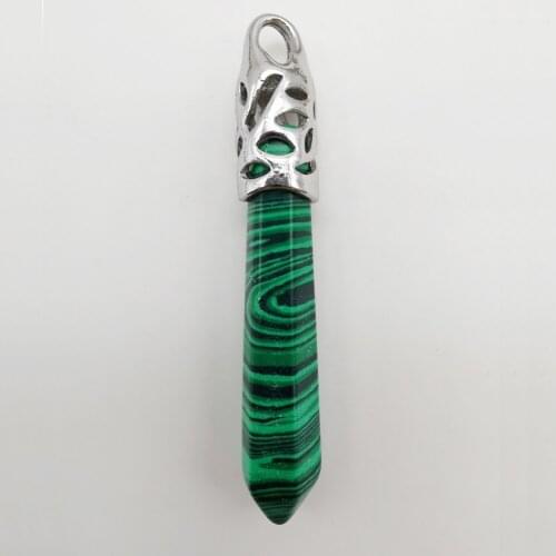 9x60MM Green Malachite Stone Bead GEM Pendant Jewelry Pendulum S193