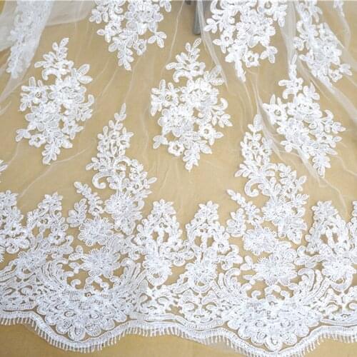 Alencon Embroidery Corded lace Applique fabric Black/off white Tulle lace Wedding Lace Handmade DIY Clothes Accessories 133CM
