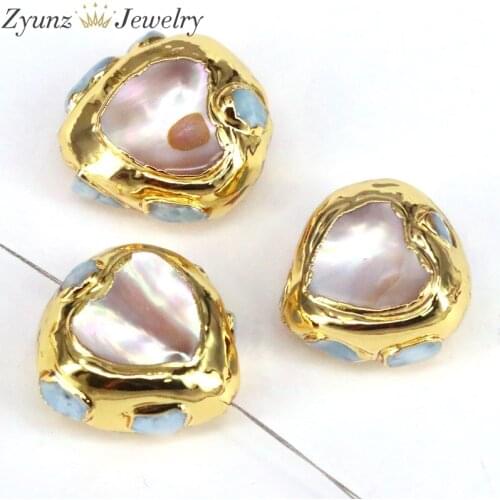 5PCS, Heart Shape Natural Shell and Tiny Stone Beads White Mother Of Pearl Shell Loose Spacer Bead for Jewelry Making DIY Charms