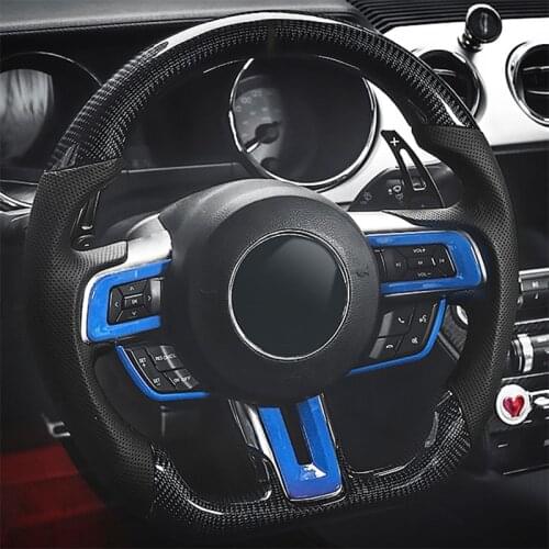 Carbon Fiber Pattern Car Interior Steering Wheel Frame Sticker Center Decorative Cover for 15-20 Ford Mustang Accessories
