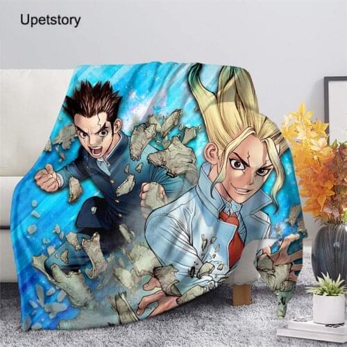 Upetstory Kids New Blanket Anime Dr.STONE 3D Print Child Warm Fleece Blanket Soft Bedroom/Sofa/Travel Plush Blankets 150*200CM