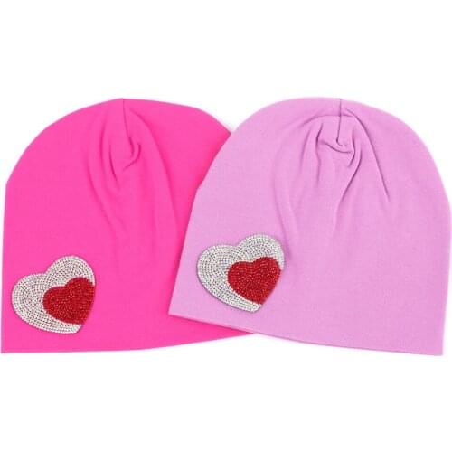 DIY Heart Beanies Kids Spring Rhinestone Slouchy Beanies Boys Girls Newborn Cotton Beanie Candy Color Soft Baby Hats