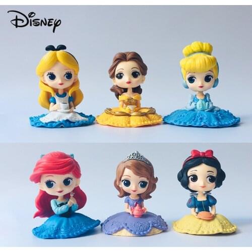 Disney Frozen Action Figures Cake Car Decoration Afternoon Tea Cup Big Eyes Sitting Cartoon Dolls Kids Birthday Party Model Gift