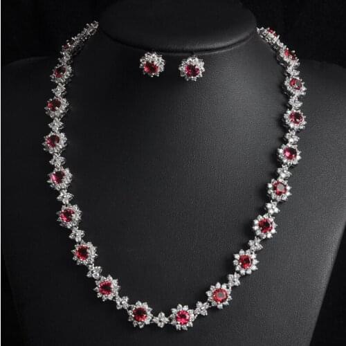 Elegant Beautiful Flower Shape Red Full Cubic Zirconia Stone Jewelry Sets For Women Bridal Dubai Dress Accessories Gift S-008