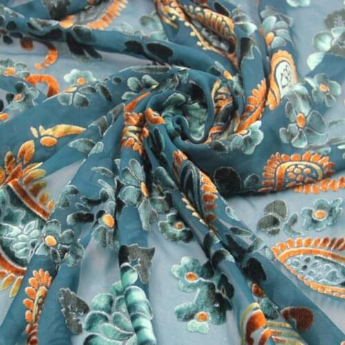 Flocked DIY Viscose Rayon Fabric 114cm Width Flower Fleeced Wedding Dress Decoration Material 1Yard